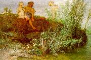 Arnold Bocklin Children Carving May Flutes oil painting